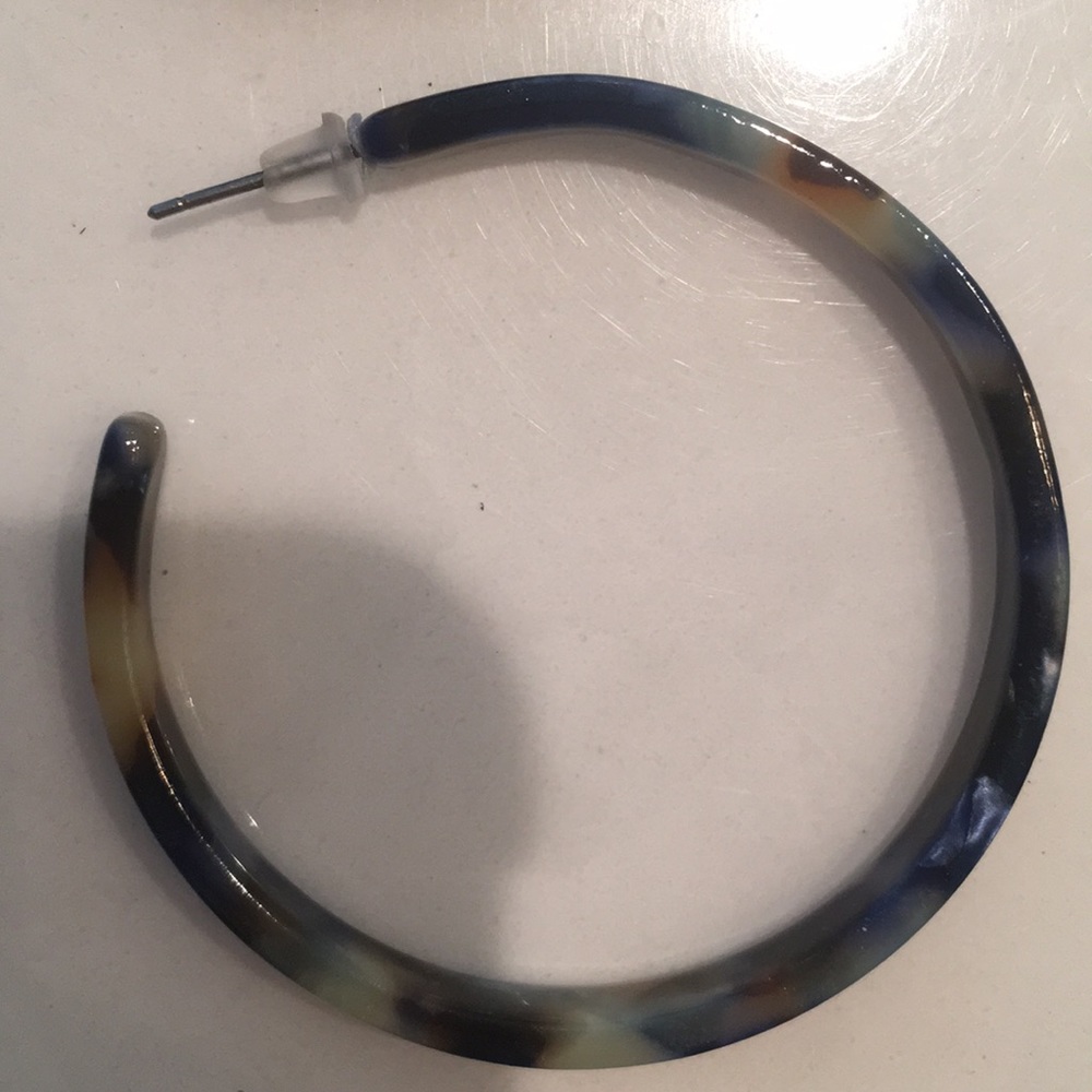 Blue Multicolored Tortoise Shell Hoop Earrings - image 3
